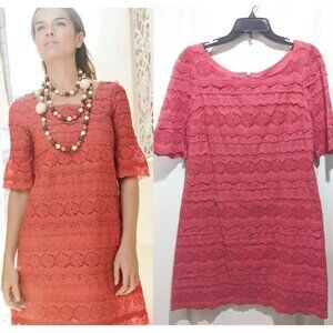 ANTHROPOLOGIE Moulinette Soeurs | Dazzling Lights Lace Shift Dress in Dark Coral